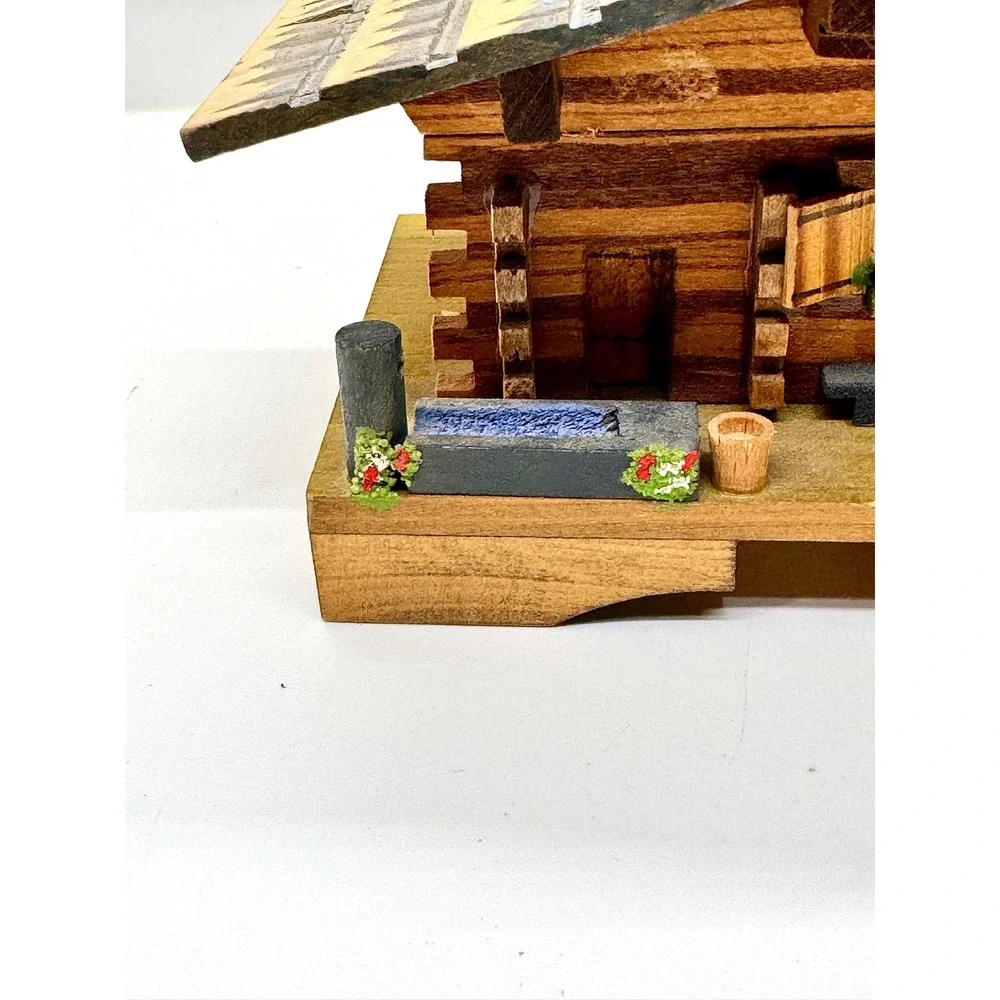 Vintage BEFAG Swiss Chalet Music Box Swedish Rhapsody Log Cabin Wood Trinket Box